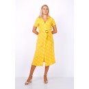 Κίτρινο πουά μίντι πουκαμισο-φόρεμα με ζώνη