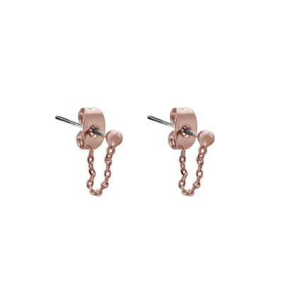 Σκουλαρίκια μπίλια με αλυσίδα - Ροζ χρυσό