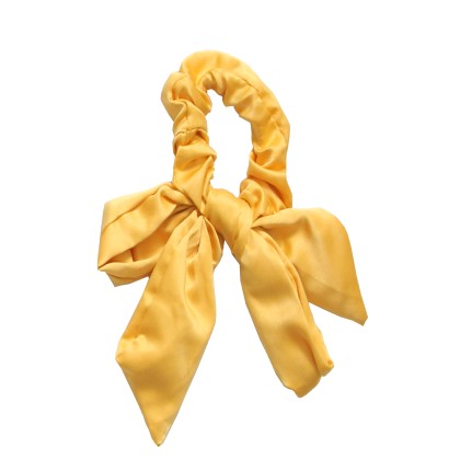 Υφασμάτινο scrunchie με μακριά ουρά - Κίτρινο