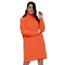 Νέον πορτοκαλί πλεκτό φόρεμα με ανοιχτούς ώμους