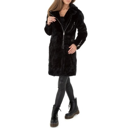 Μαύρο γούνινο παλτό JCL KL-01052