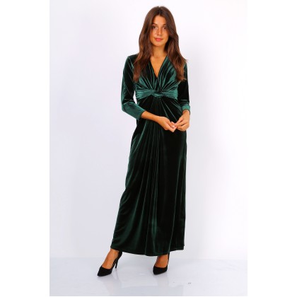 Μακρύ βελούδινο φόρεμα με κόμπο-Πράσινο σκούρο