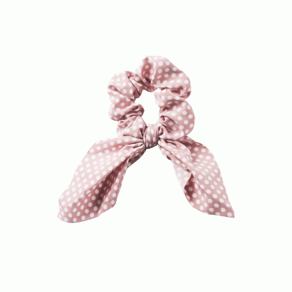 Υφασμάτινο πουά scrunchie με ουρά - Ροζ