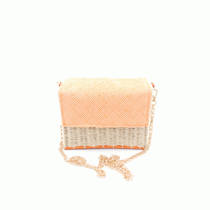 Ψάθινη τσάντα ώμου με αλυσίδα - Πορτοκαλί