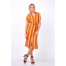 Ριγέ μίντι πουκαμισο-φόρεμα με ζώνη - Πορτοκαλί