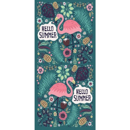 Πράσινη πετσέτα θαλάσης με flamingos "Hello Summer", 1