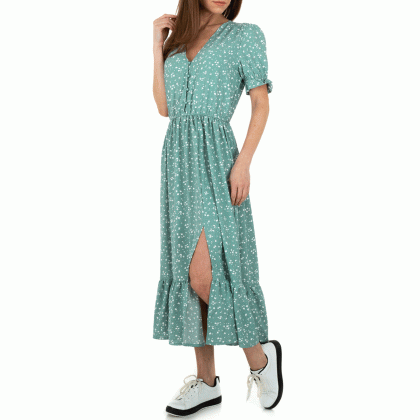 Πράσινο μακρύ φόρεμα με σκίσιμο  JCL KL-01155A