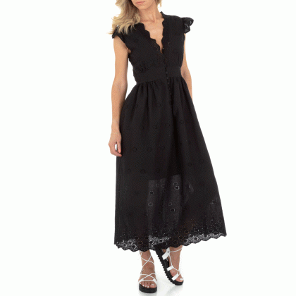 Βαμβακερό μακρύ φόρεμα broderie με βολάν - Μαύρο