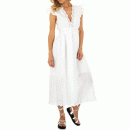 Βαμβακερό μακρύ φόρεμα broderie με βολάν - Λευκό