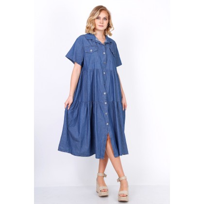 Τζιν κοντομάνικο πουκαμισο-φόρεμα μεγάλα μεγέθη - Dark blue deni