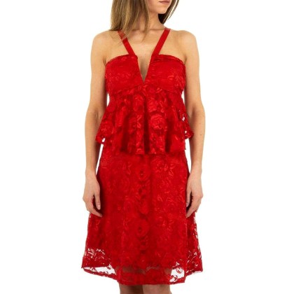 Κόκκινο φόρεμα με δαντέλα και βολάν
