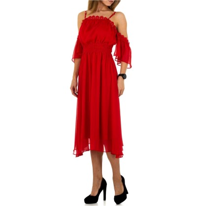 Κόκκινο μίντι φόρεμα με λεπτομέρεια από δαντέλα