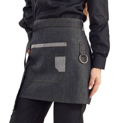 Ποδιά μέσης γονάτου μαύρη τζιν με κρίκο και τσέπη 65x42hcm 100% 
