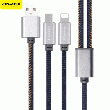 Awei Braided USB to Lightning / micro USB Cable jeans fabric 1m 