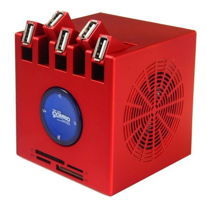 Speaker 3 in 1 card reader,usb hub red