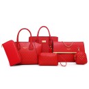 Τσάντα ώμου σετ 6 Pcs Argyle Pattern Handbag Set red
