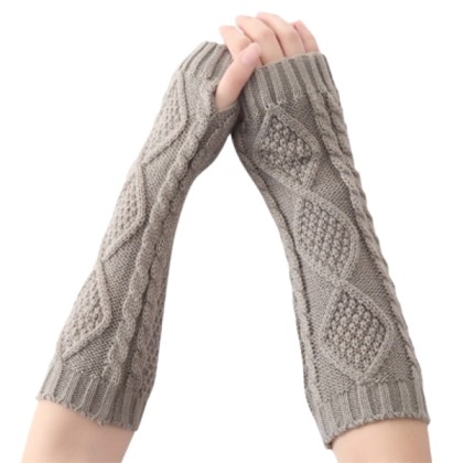 Unisex γάντια Rhombus Knit Arm Warmers Fingerless Gloves Thumb H