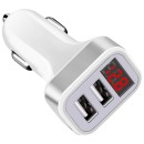 Dual USB Ports Car Charger with Smart Screen Display WHITE