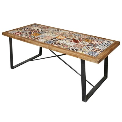 Τραπέζι ξύλινο με πλακάκια (195Χ90Χ77) SAZ105, ESPIEL