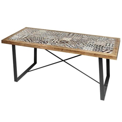 Τραπέζι ξύλινο με πλακάκια (195Χ90Χ77) SAZ218, ESPIEL