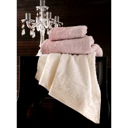 Νυφικές πετσέτες 3 τεμ. με δαντέλα ALYS, RYTHMOS HOME  (Ιβουάρ, 