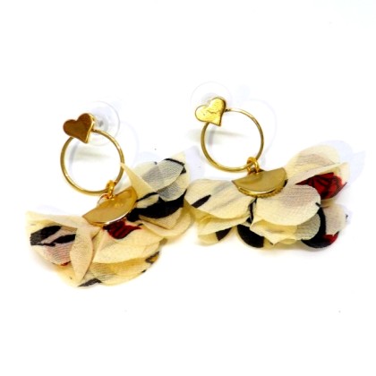 Σκουλαρίκια με υφασμάτινα φουντάκια (Ορείχαλκος) - Μπεζ