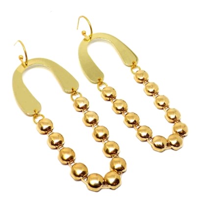 Μεταλλικά σκουλαρίκια με αλυσίδα - Χρυσό