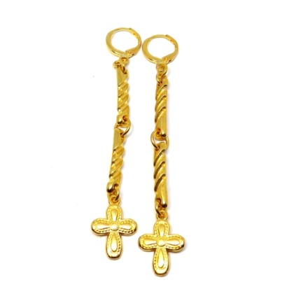 Μεταλλικά σκουλαρίκια με σταυρό (Ορείχαλκος) - Χρυσό