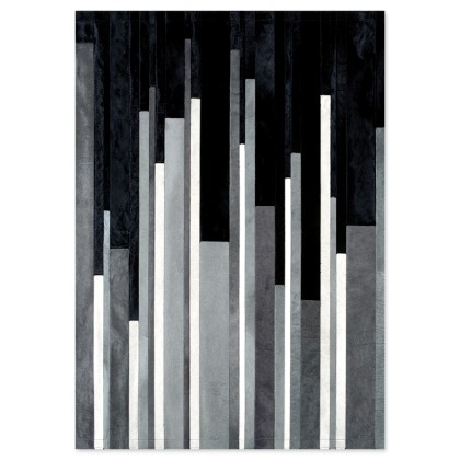 Δερμάτινο Χειροποίητο Χαλί Skin Stripes City Black-Grey-White
