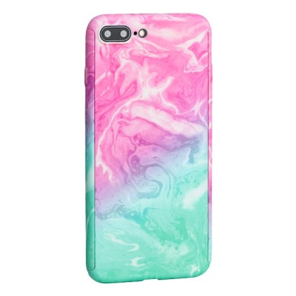 360 Full Cover Marble Case & Tempered Glass - No.6 Green / Pink 