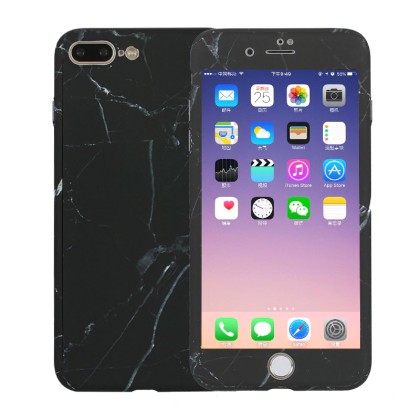 360 Full Cover Marble Case & Tempered Glass - No.13 Black (iPhon