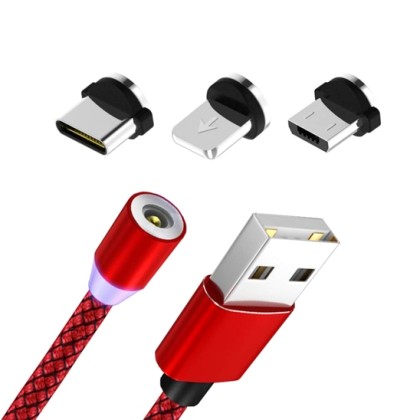 LED Magnetic Cable 3in1 Micro USB / Type C / Lightning Καλώδιο μ