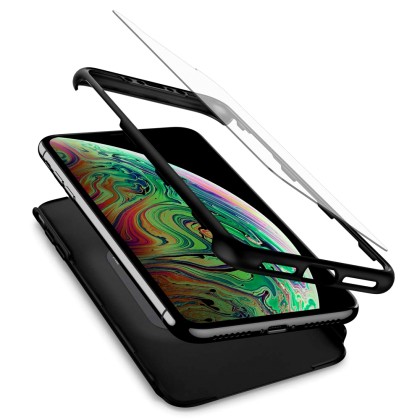 360 Full Cover Case & Tempered Glass - Black (iPhone 11)