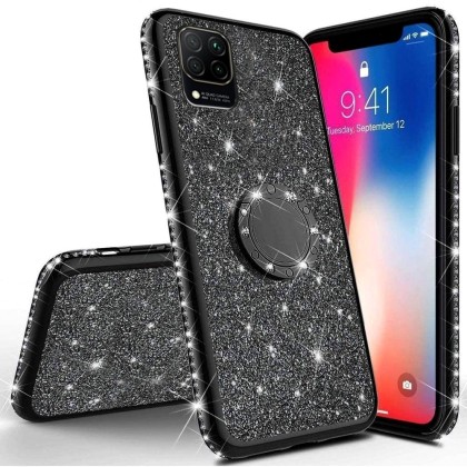 Diamond Ring Case με Electro Bumper και Glitter - Black (Huawei 