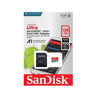 Memory Card 128GB Class 10 U1 A1 microSDXC Sandisk SDSQUAR-128G-
