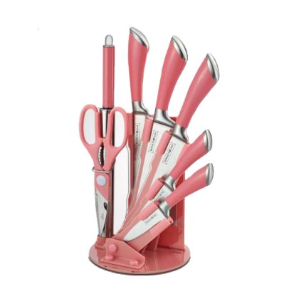 Σετ Μαχαίρια και Εργαλεία Κουζίνας 7 τμχ & Βάση Ροζ Royalty 