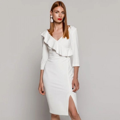 Access Fashion Εκρού φορεμα simple βολαν (WO-3163-109)