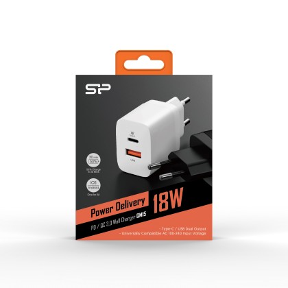 Silicon Power Boost Charger USB-A & USB-C Wall Πρίζα Λευκό QM15