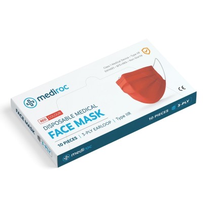 Mediroc 3PLY RED χειρουργική Μάσκα Προσώπου Medical Κουτί 10 τμχ