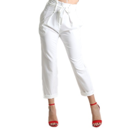 Ψηλόμεσο παντελόνι με ζώνη (Λευκό)