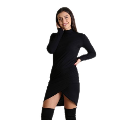 Ασύμμετρο εφαρμοστό φόρεμα ζιβάγκο (Μαύρο)