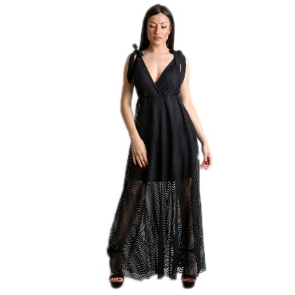 Μάξι φόρεμα δαντελένιο με εσωτερική φόδρα (Μαύρο)