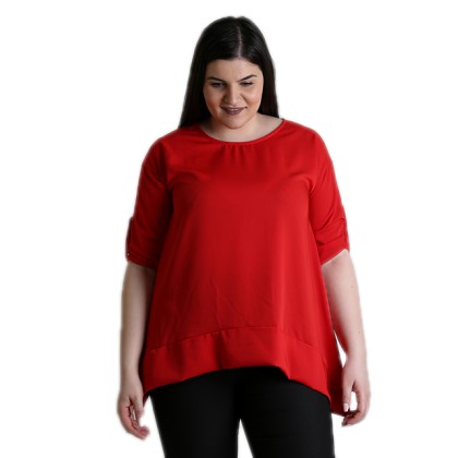 Μπλούζα oversized με πατ μανικιών (Κόκκινο)