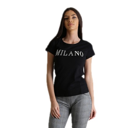 Μαύρη μπλούζα με κεντητή επιγραφή ''MILANO''