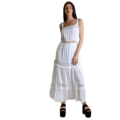 Φόρεμα μάξι με κεντητές λεπτομέρειες (Λευκό)