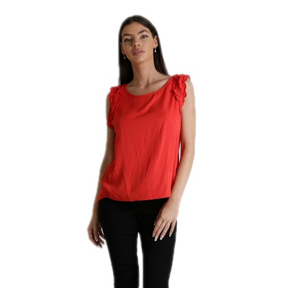 Αμάνικη μπλούζα με βολάν (Κόκκινο)