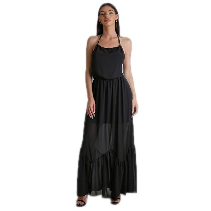 Φόρεμα μάξι εξώπλατο με δέσιμο (Μαύρο)