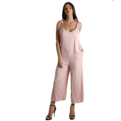Ολόσωμη φόρμα με δέσιμο στους ώμους oversized (Ροζ)