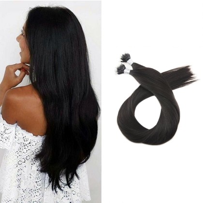 Micro Nano Ring Hair Extensions Φυσική Τρίχα Remy Μαύρα Off Blac