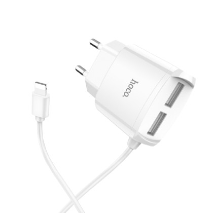 Hoco Charger 1m lightning Cable 2.1A max C72A Άσπρο + ΔΩΡΟ TOUCH